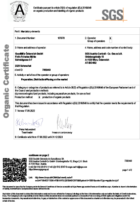 SGS Bio-Zertifikat Fini´s Feinstes Mühle