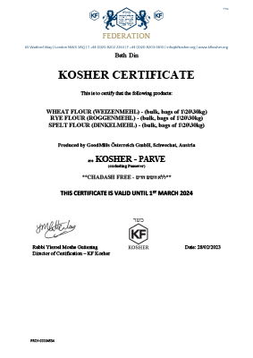 Kosher-Zertifikat Fini’s Feinstes Mühle – EN (pdf)
