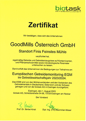 Biotask-Zertifikat EGM Fini’s Feinstes Mühle