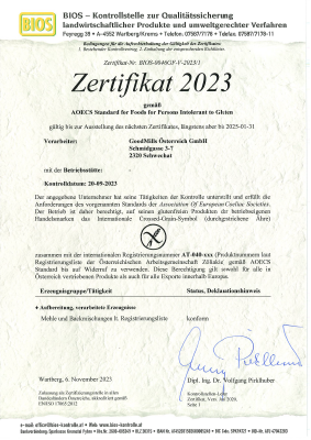 Glutenfrei Zertifikat Fini’s Feinstes Mühle (pdf)