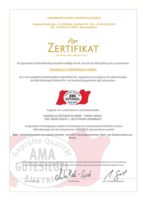 AMA-Gütesiegel Farina Mühle (pdf)